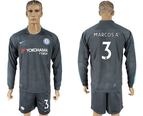 Chelsea #3 Marcos A. Sec Away Long Sleeves Soccer Club Jersey - Click Image to Close